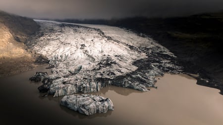 Panorama from the heights of Vík at sunrise on a winter day