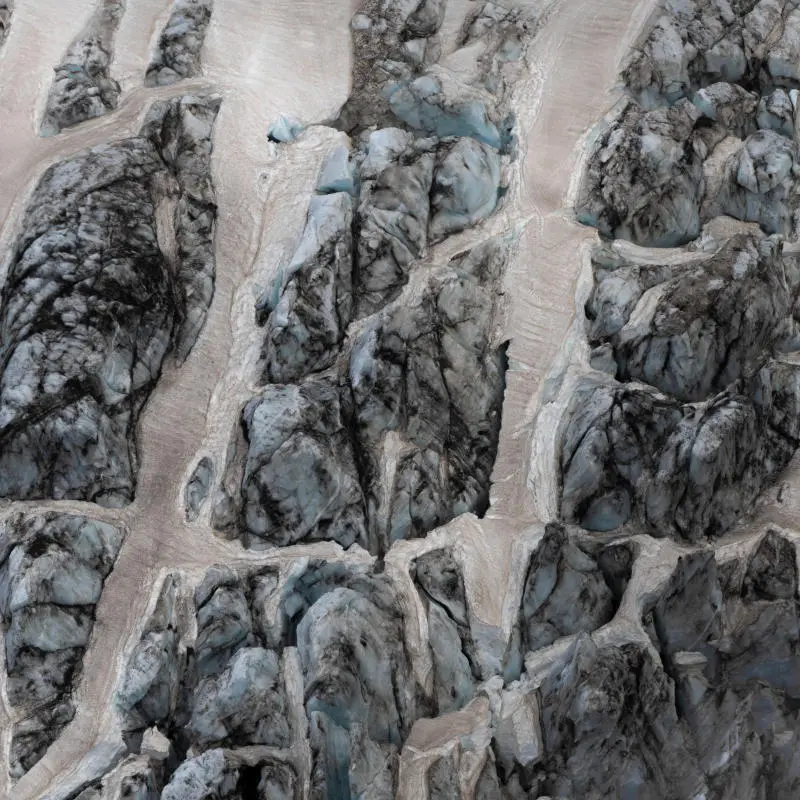 Closeup of a white and blue glacier