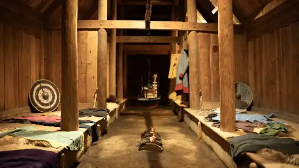 Entrance and corridor of an exhibition about the viking age