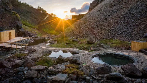 Beautiful Iceland hot springs with steam rising