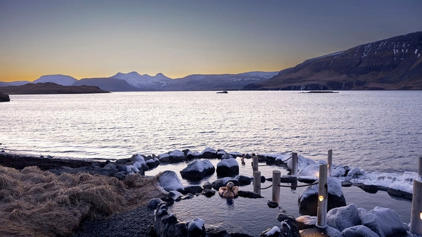 Hvammsvík Hot Springs oceanside location with convenient transfer service