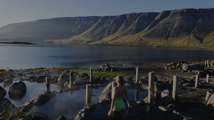 Dramatic coastal view of Hvammsvík Hot Springs location