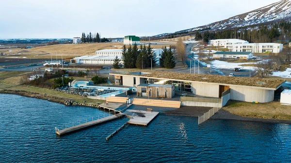Laugarvatn Fontana geothermal spa overlooking beautiful lake