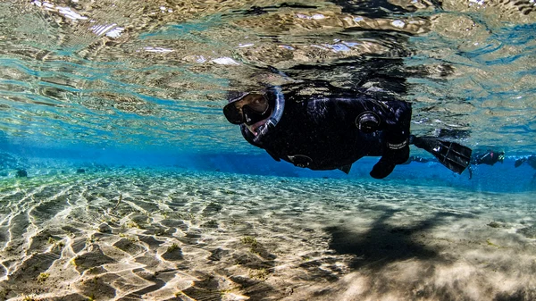 Underwater view showing the dramatic rift between tectonic plates