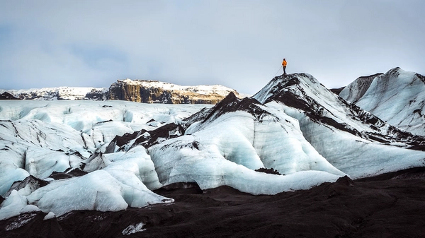 Deep blue crevasse opening in Sólheimajökull glacier