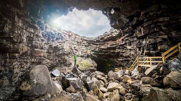 Modern walkway system providing comfortable access through Viðgelmir cave