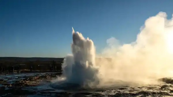 Close up of a geyser the moment it comes out of the ground