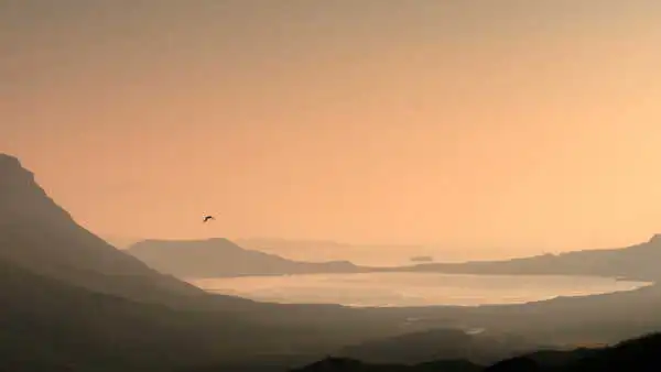 Sunset over the fjord of Hvalfjordur