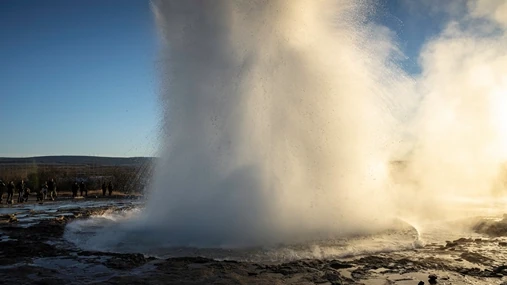 A geyser blowing up on the Icelandic Golden Circle