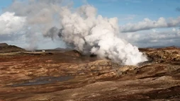 The powerful hot spring of Gunnuhver smoking strongly during our Reykjanes Tour