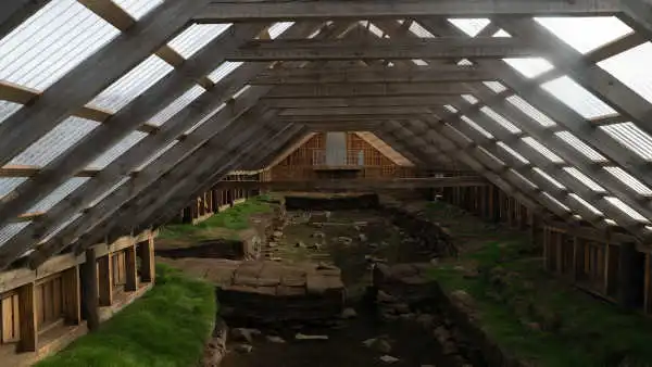 Old ruins or a viking long house, covered by a modern roof